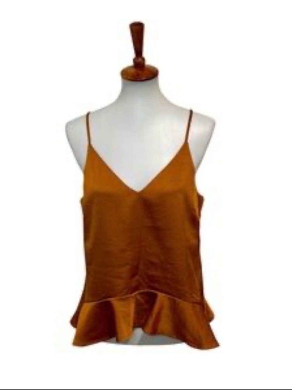 Stelen Satin Rust V-Neck Ruffle Hem Cami Top